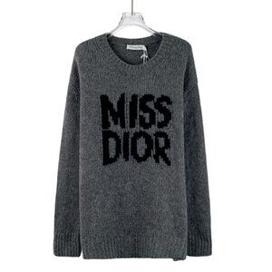 Christian Dior Miss Dior Grey Cashmere Silk Knit Sweater Round-Neck Long-Sleeve